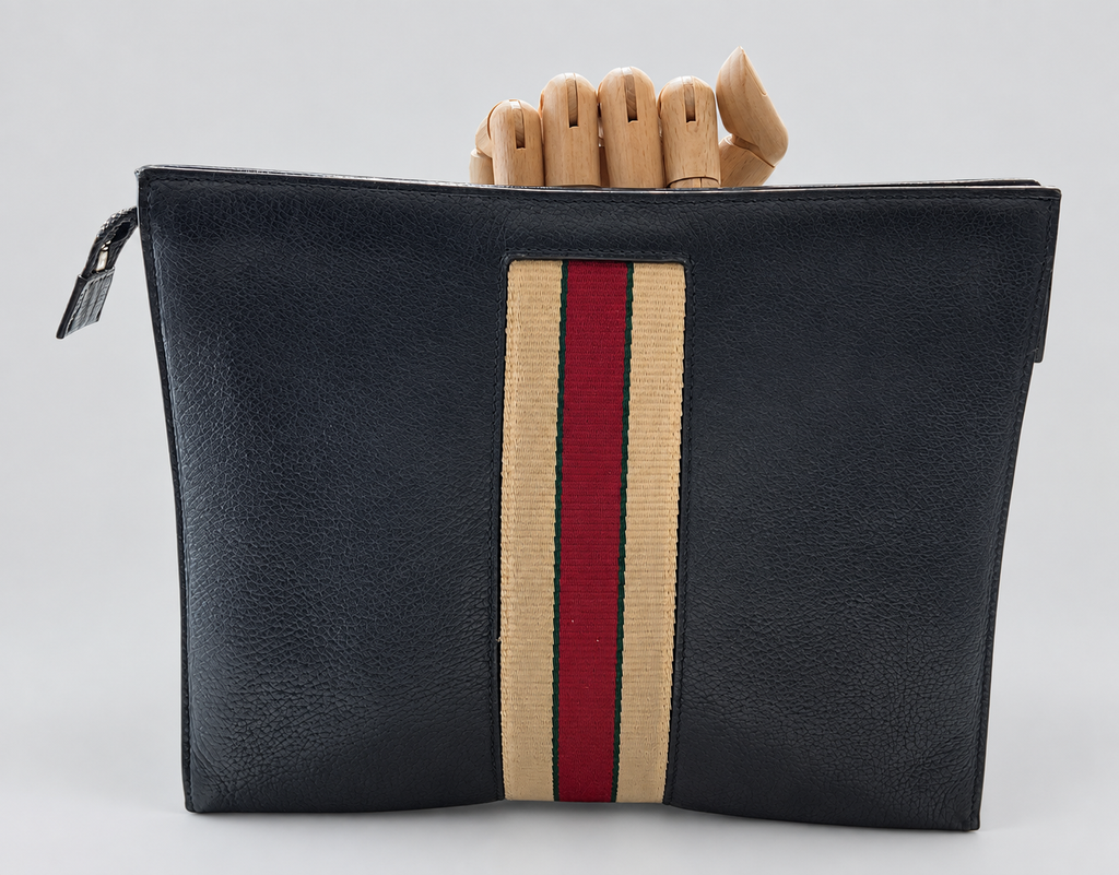 Gucci Web Stripe Logo Toiletry Clutch in Black