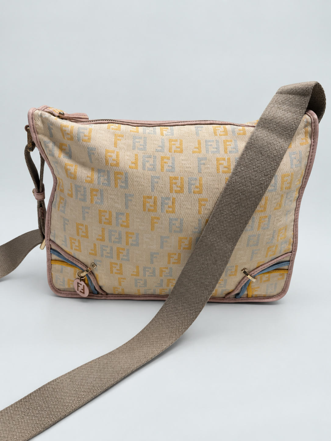 Fendi Zucchino Canvas F Charm Messenger Crossbody