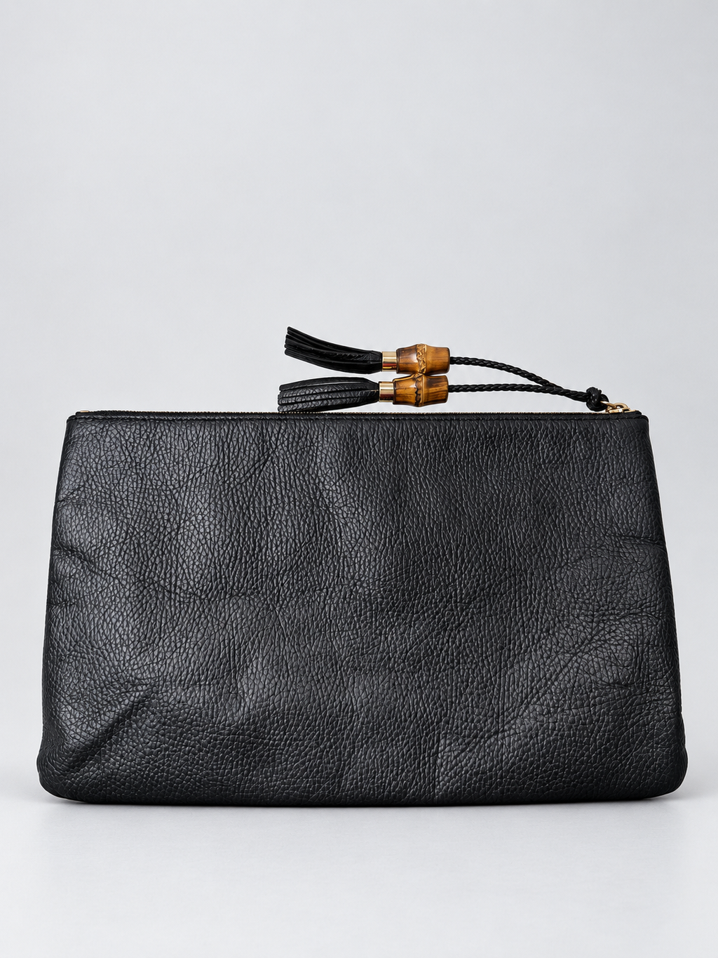 Gucci Pebbled Leather Clutch Bag Bamboo Tassel
