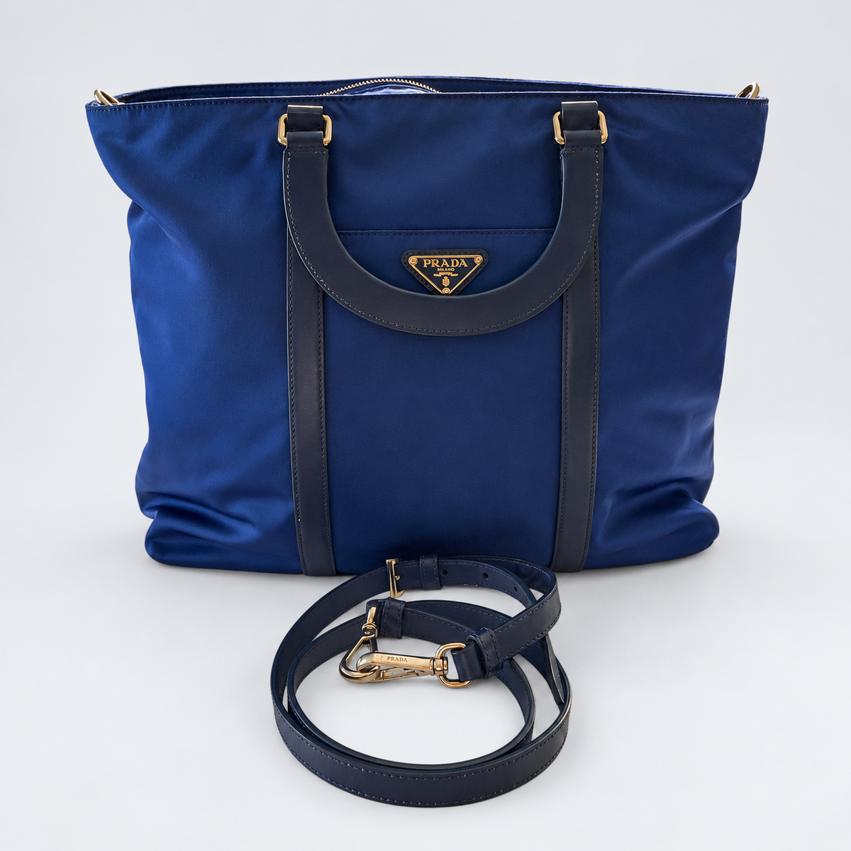 Prada Nylon Tessuto Top Handle in Navy Blue