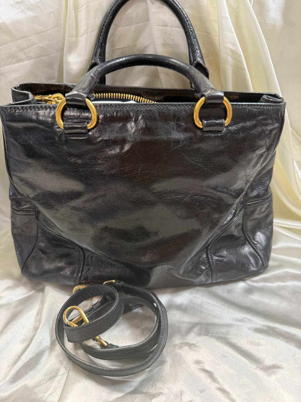 Prada Vitello Shine Leather Crossbody in Black
