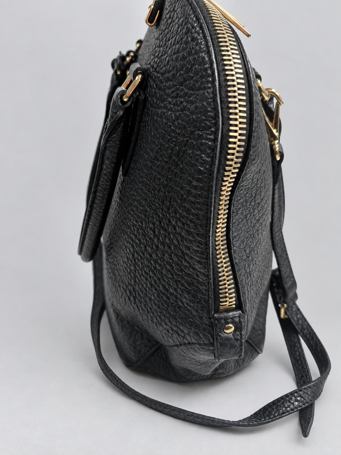 Burberry Pebbled Leather Orchard Top Handle Sling Bag in Black