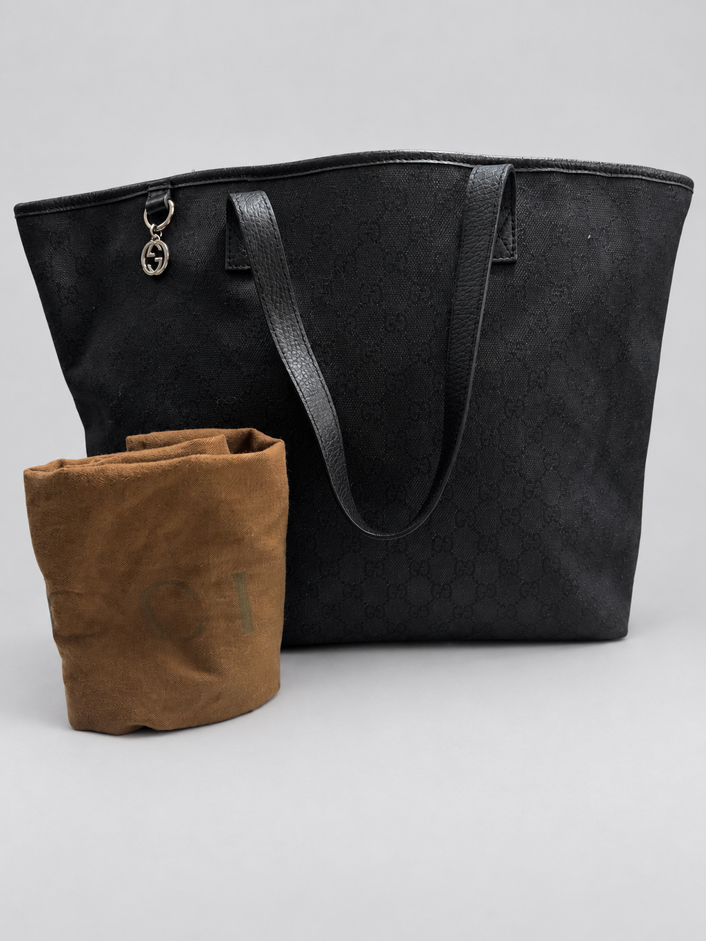 Gucci Monogram Denim Canvas Large Tote Interlocking Logo Charm