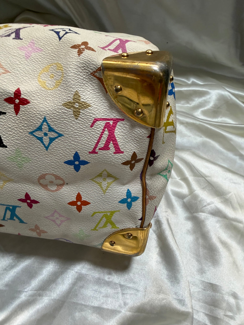 Louis Vuitton Speedy 30 Multicolor Satchel Boston Bowler in Blanc