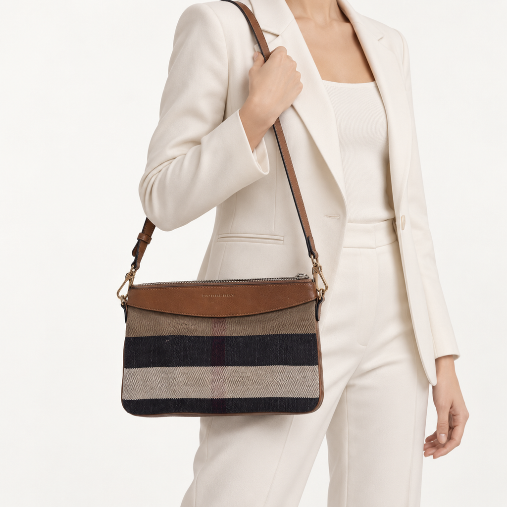 Burberry House Check Canvas Crossbody Bag in Brown