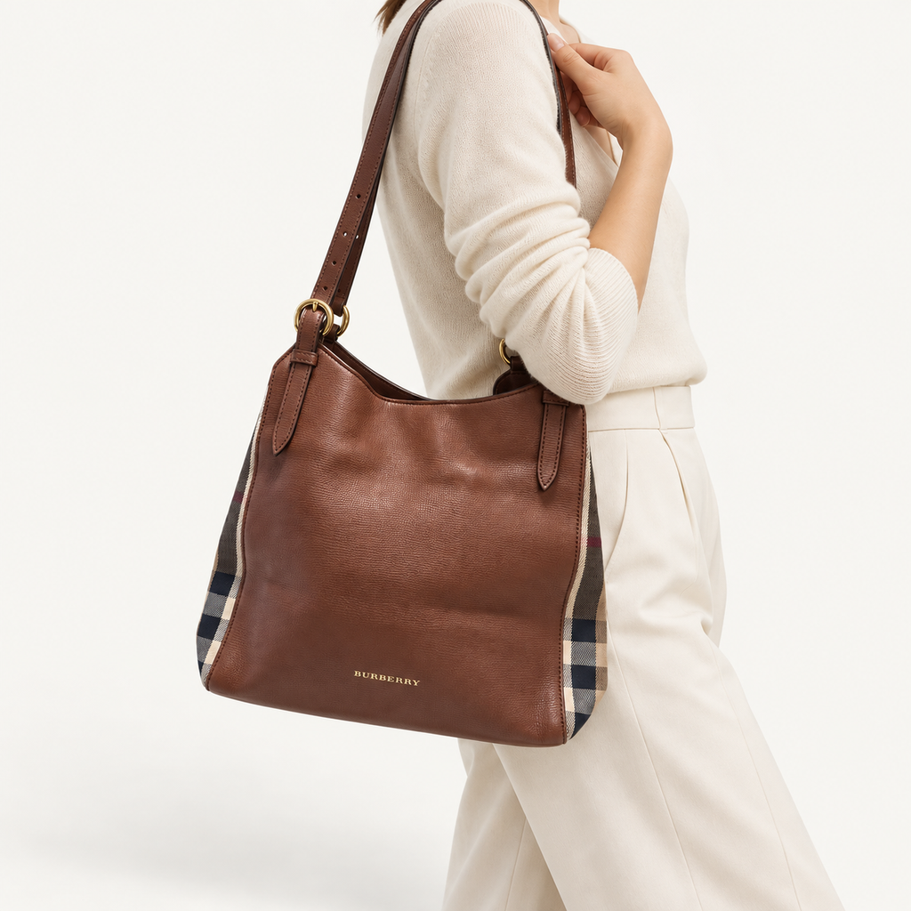 Burberry House Check Tote in Brown