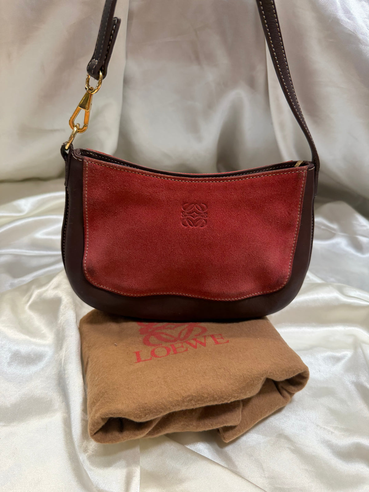 Loewe Suede Anagram Pochette Mini Hobo Shoulder Bag