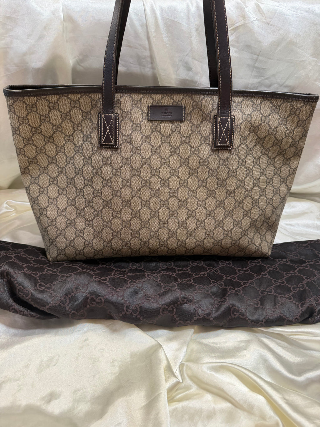 Gucci Monogram Supreme Plus Zipper Tote Medium Shoulder Bag