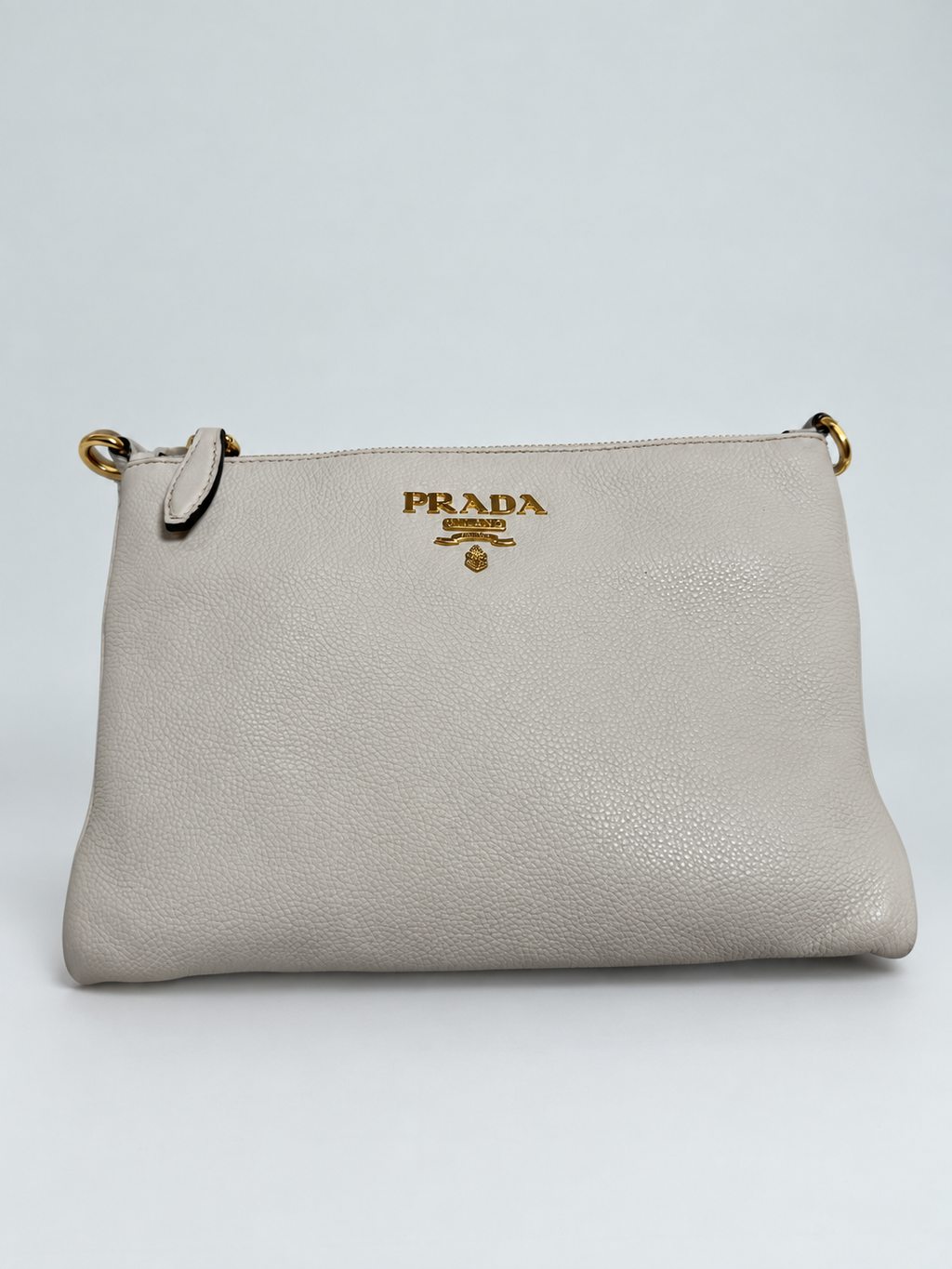 Prada Vitello Daino Flat Zipper Messenger Crossbody Sling
