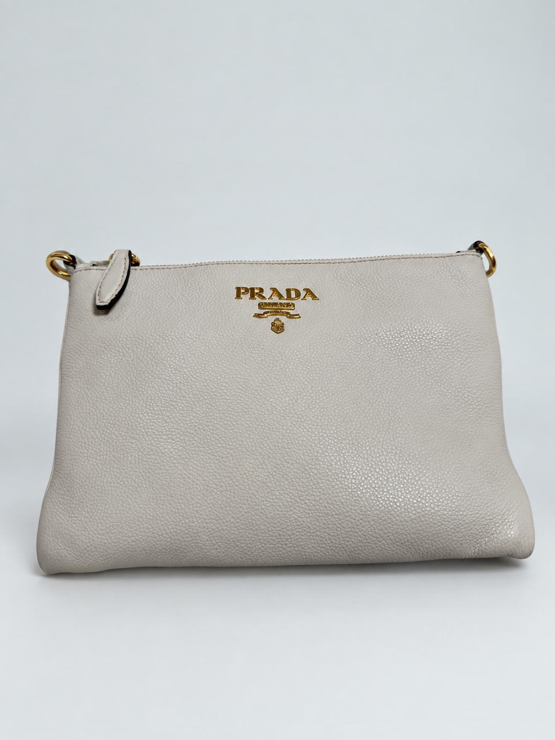 Prada Vitello Daino Flat Zipper Messenger Crossbody Sling