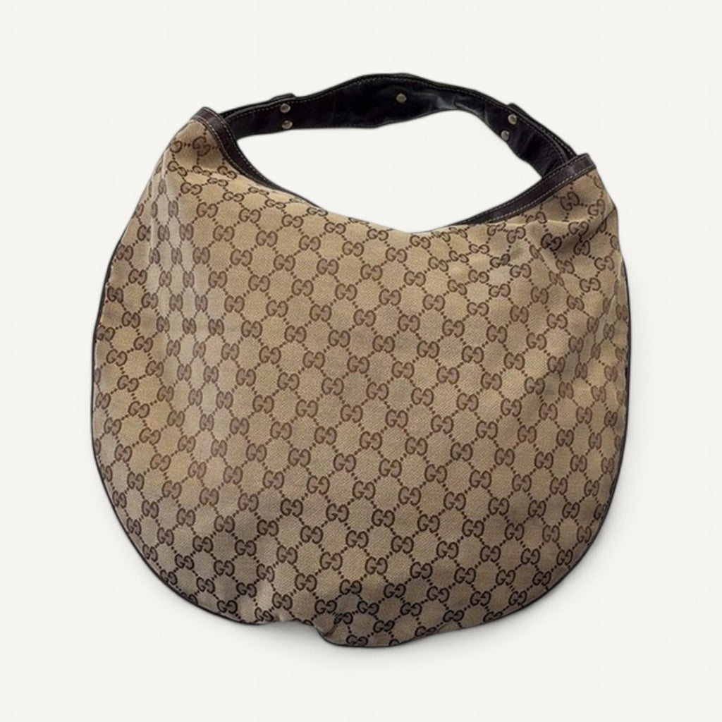Gucci GG Canvas Wave Horsebit Hobo in Brown