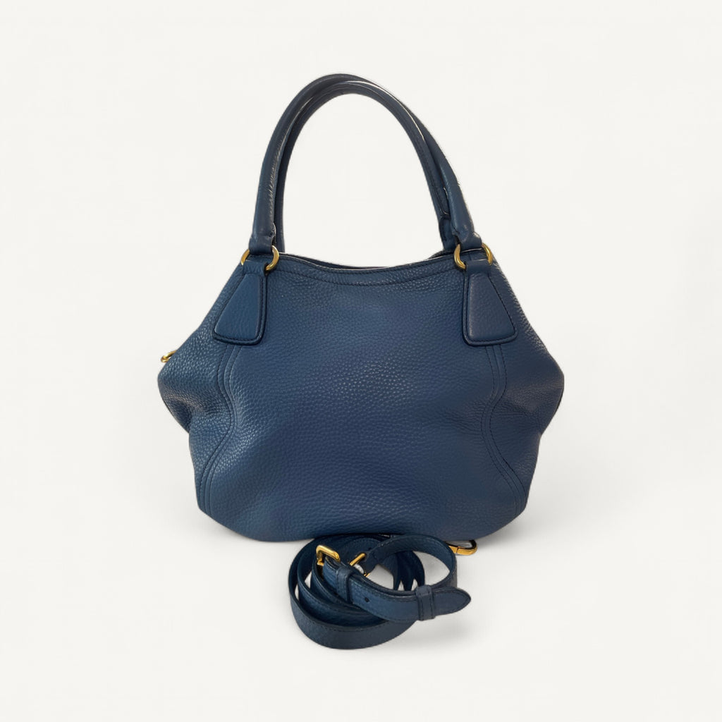 Prada Vitello Daino Convertible Two Way Crossbody Bag in Navy