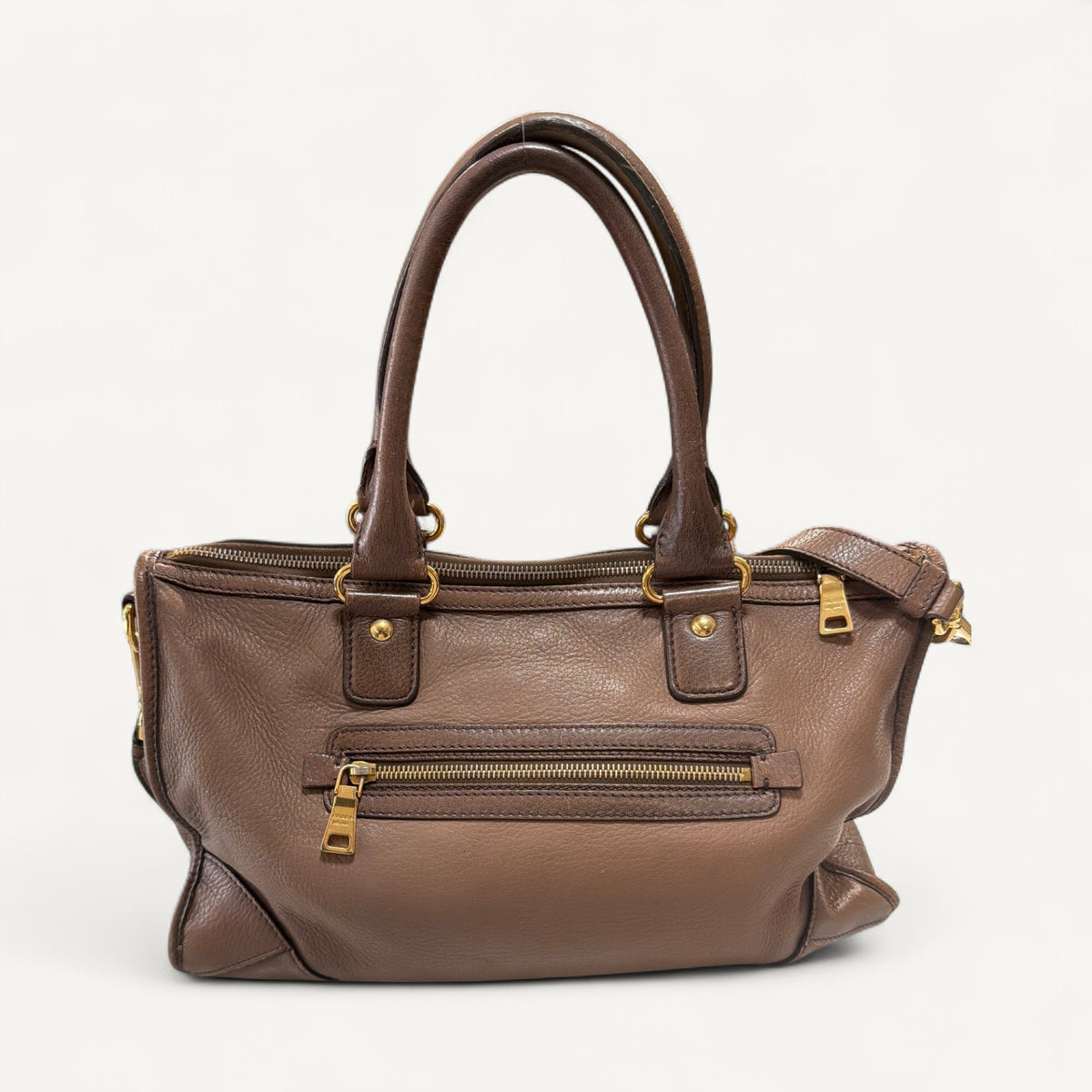Prada Front Zipper Vitello Daino in Brown