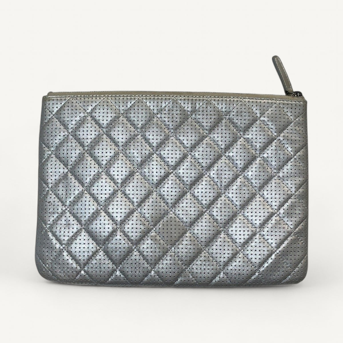 Chanel Perforated Quilted Zip Pouch in Silver