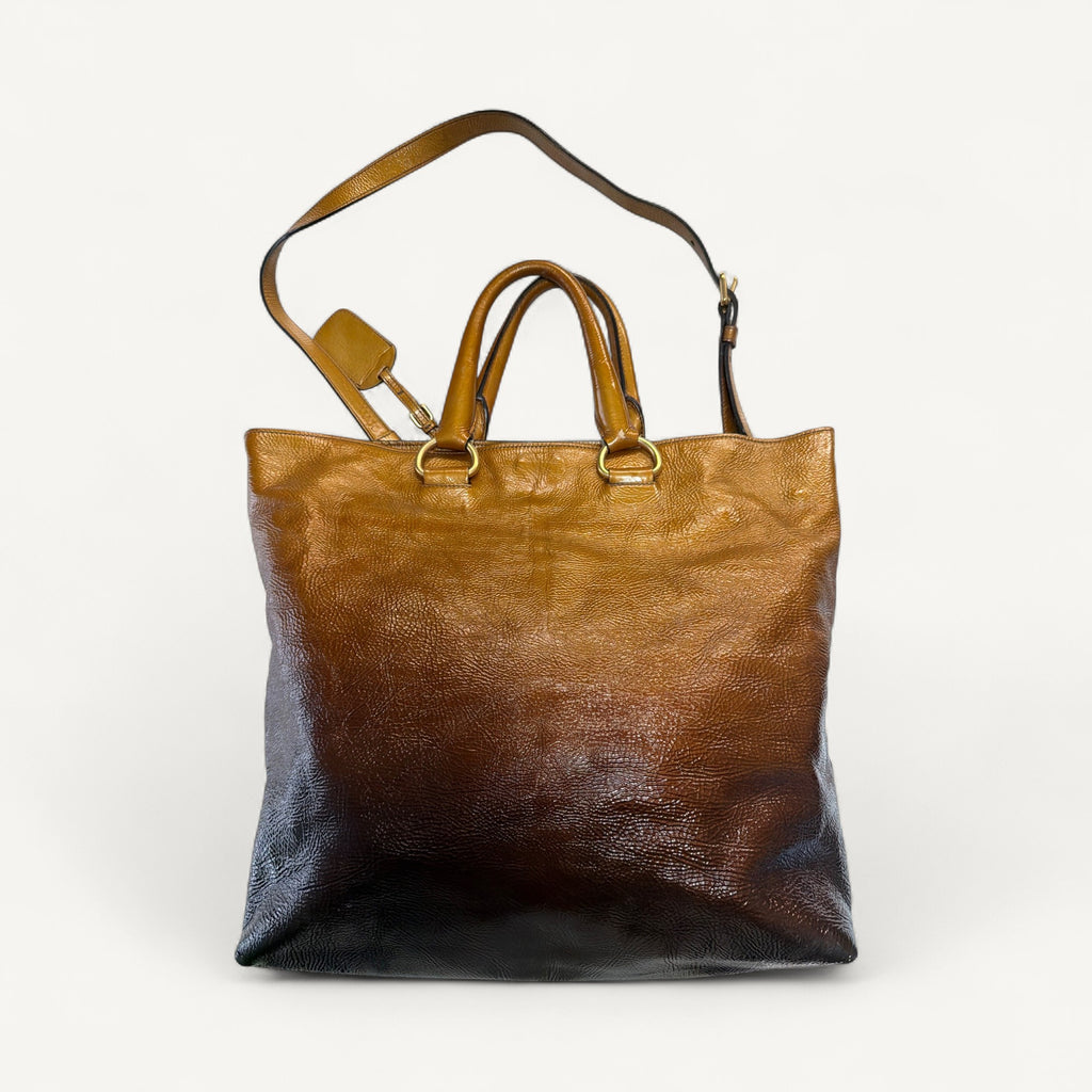 Prada Vitello Shine Convertible Messenger Ombre Messenger Bag in Brown