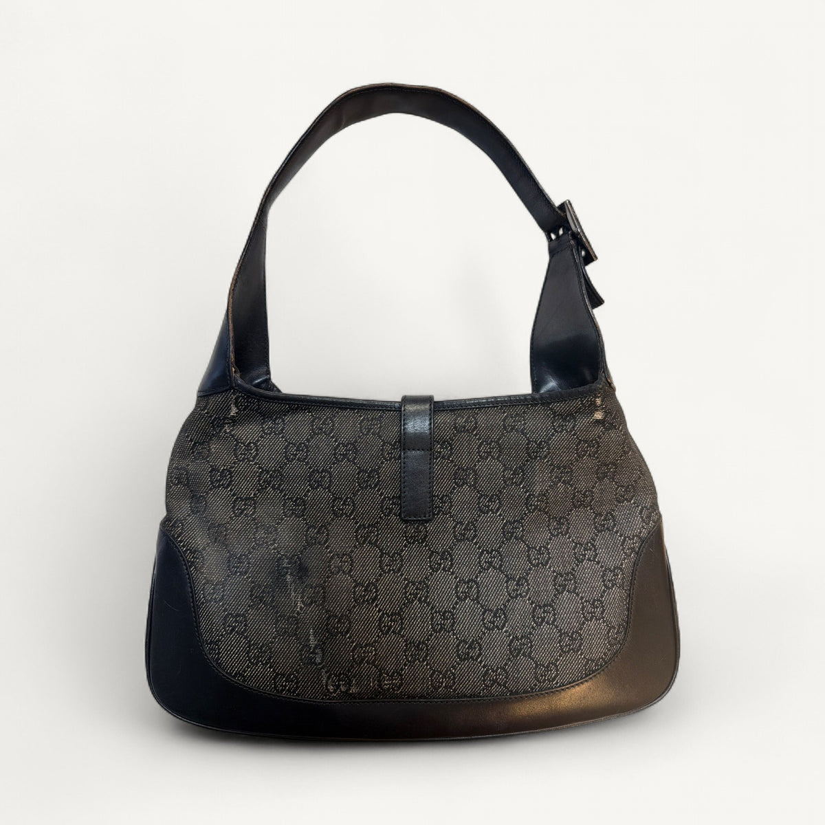 Gucci Monogram Canvas Jackie Lock Hobo Shoulder in Black