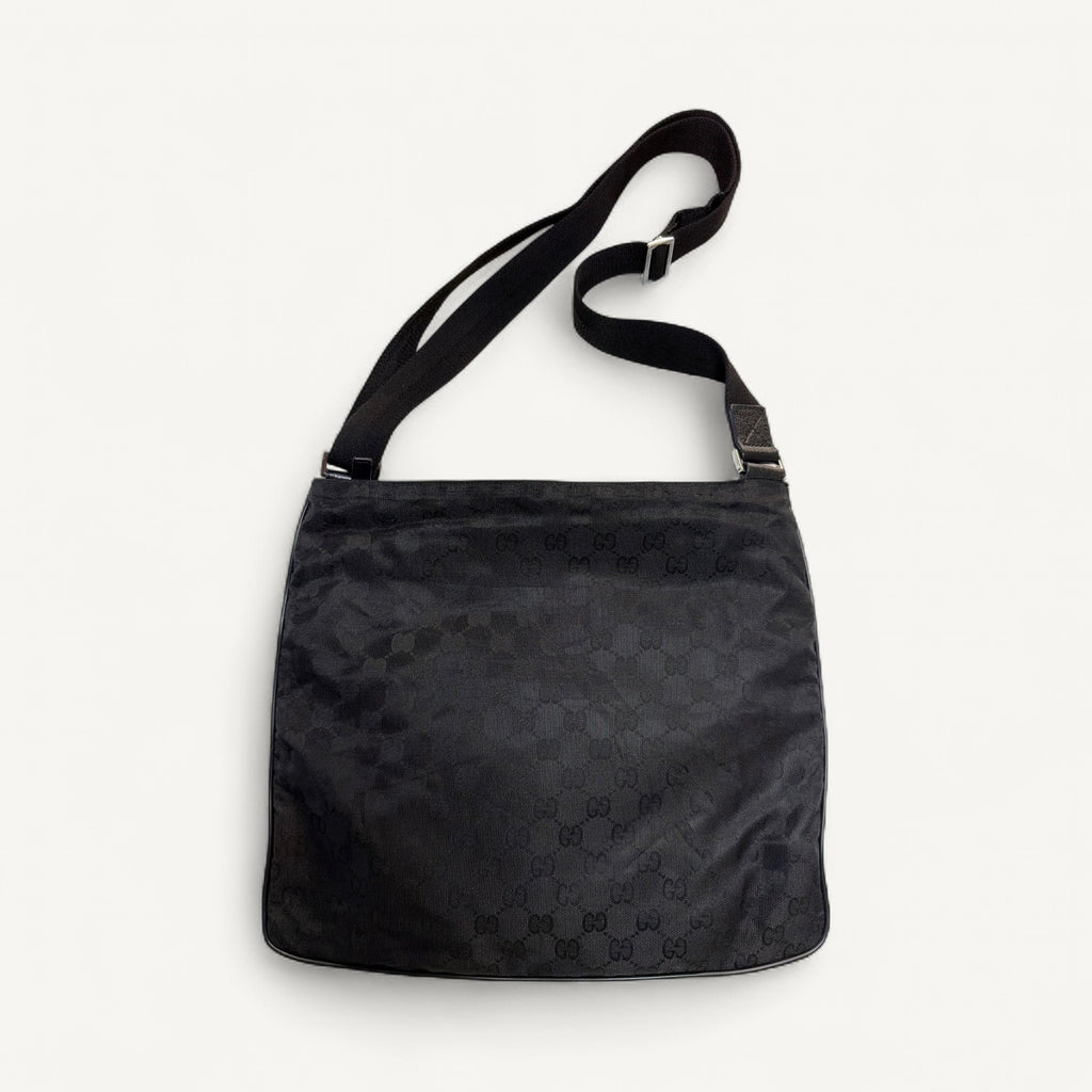 Gucci Monogram Canvas Nylon Messenger Crossbody in Black