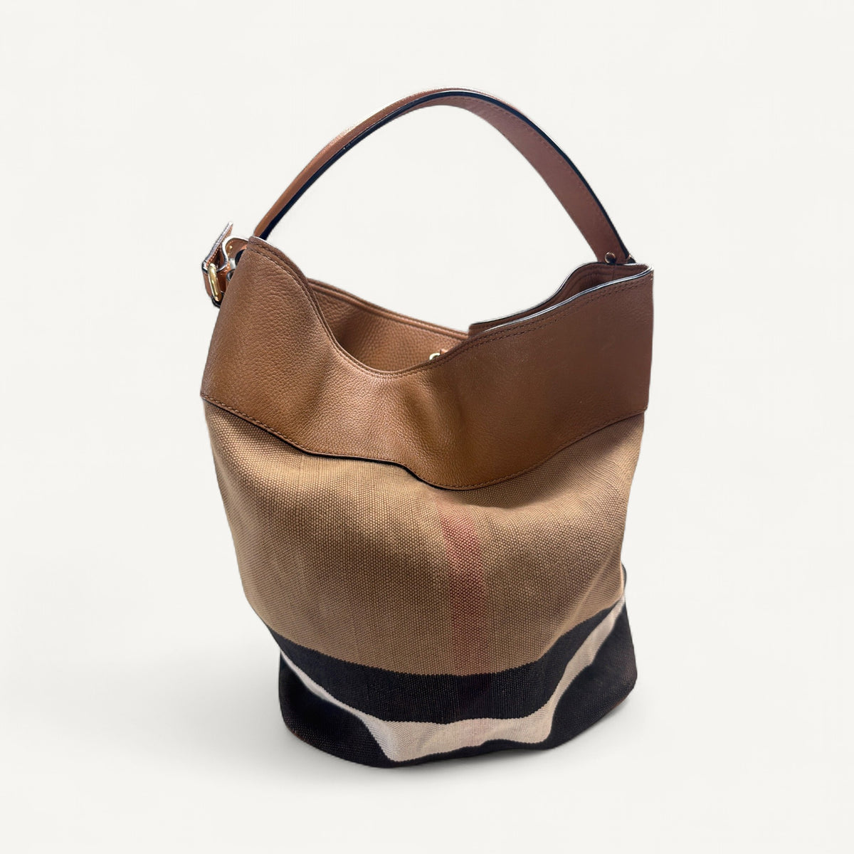 Burberry Ashby Bucket Mega Check Hobo Bag in Brown & Dark Brown