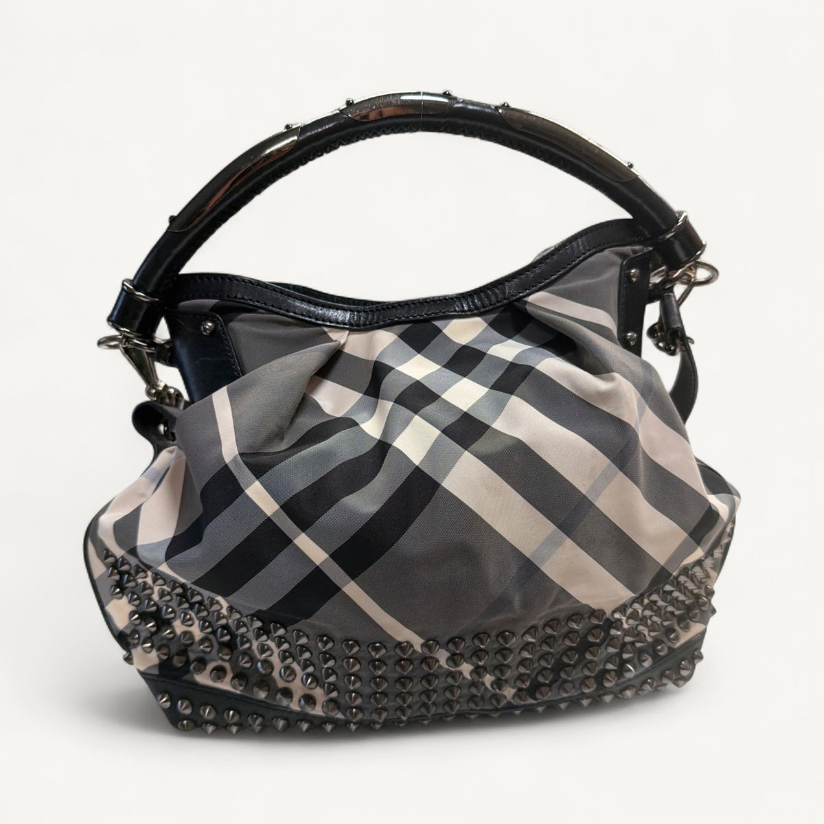 Burberry Check Studded Hobo in Black