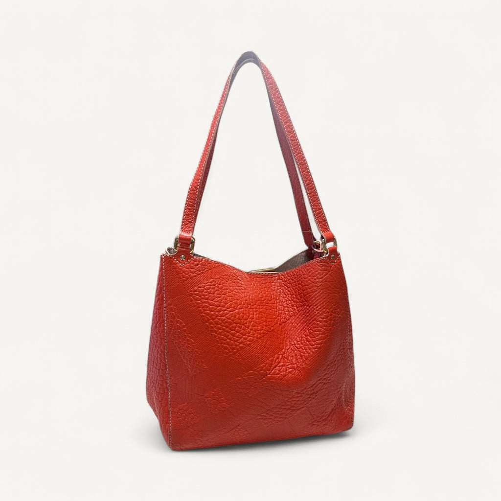 Burberry Embossed Check Tote in Orange