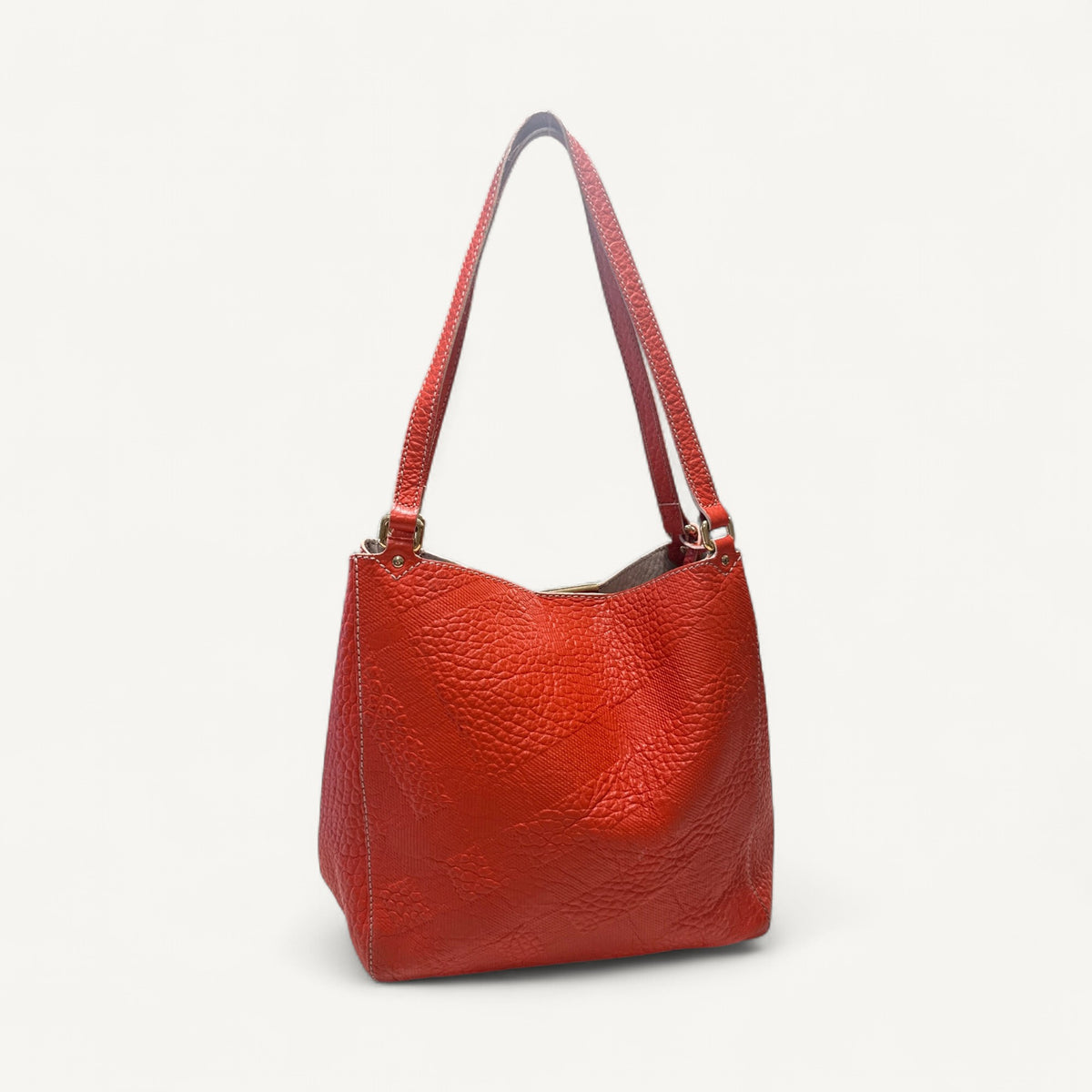 Burberry Embossed Check Tote in Orange