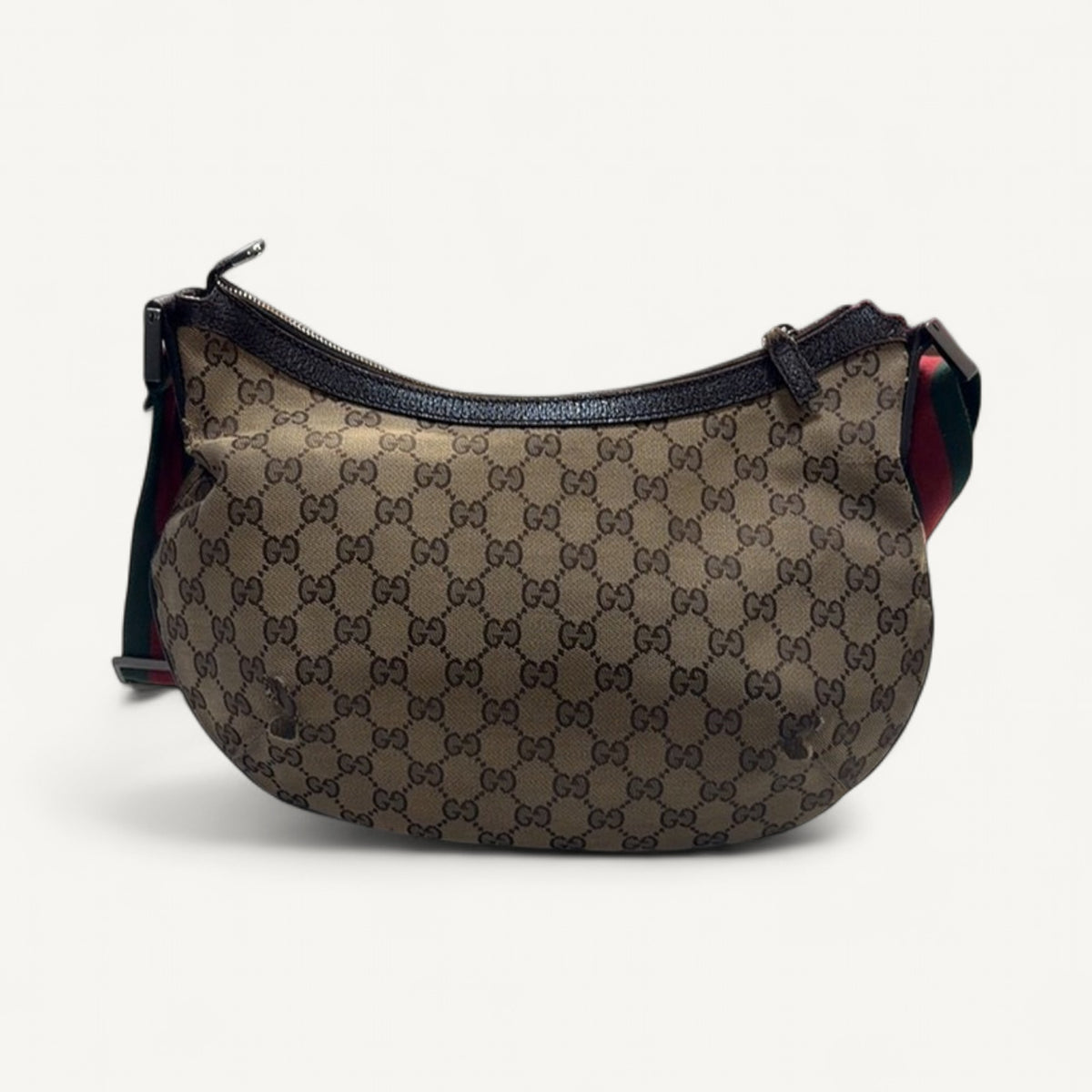 Gucci Crescent Web Strap Halfmoon Messenger in Brown