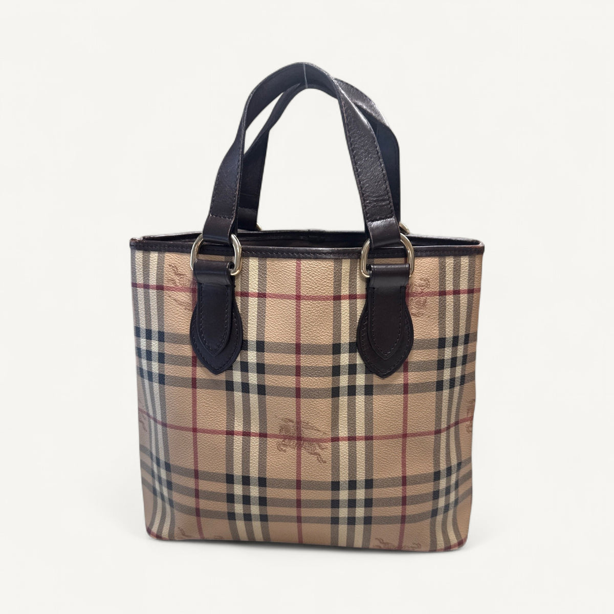 Burberry Haymarket Check Tote in Dark Brown