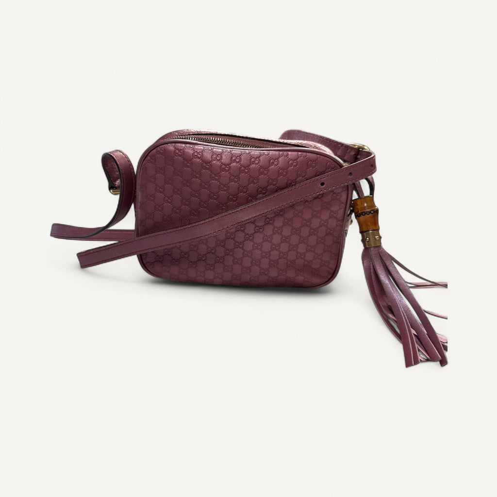 Gucci Guccissima Bree Camera Crossbody Bag in Metallic Pink