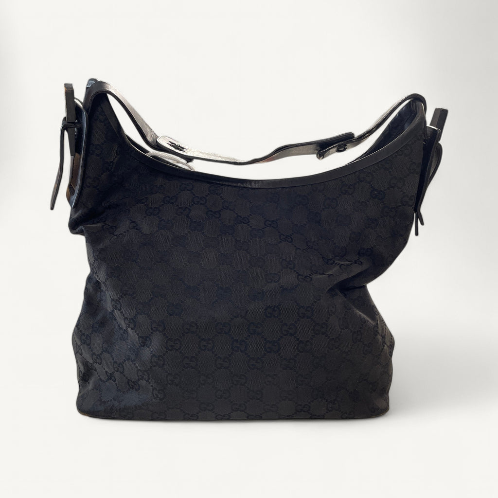 Gucci GG Canvas Shoulder Hobo Bag in Black