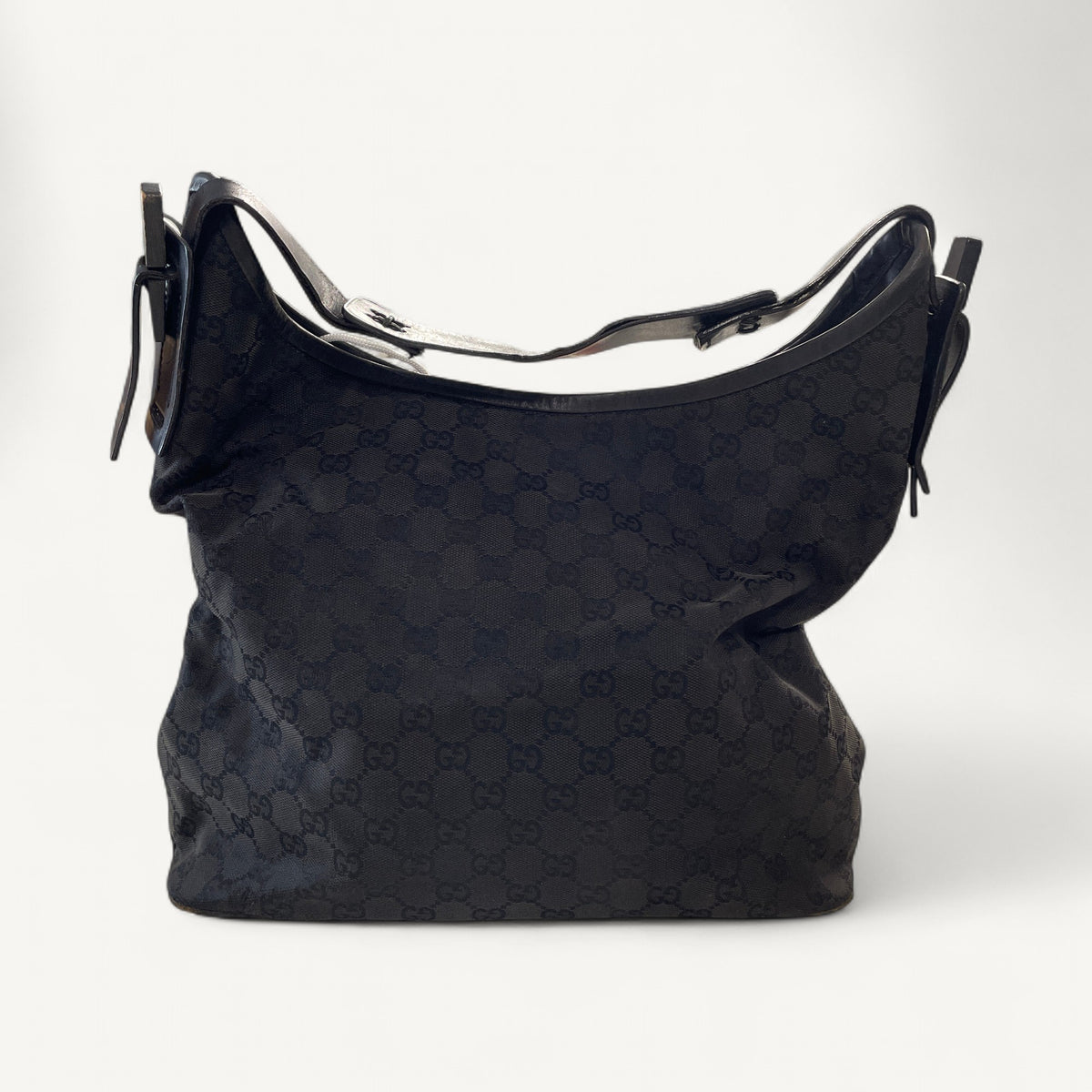 Gucci GG Canvas Shoulder Hobo Bag in Black