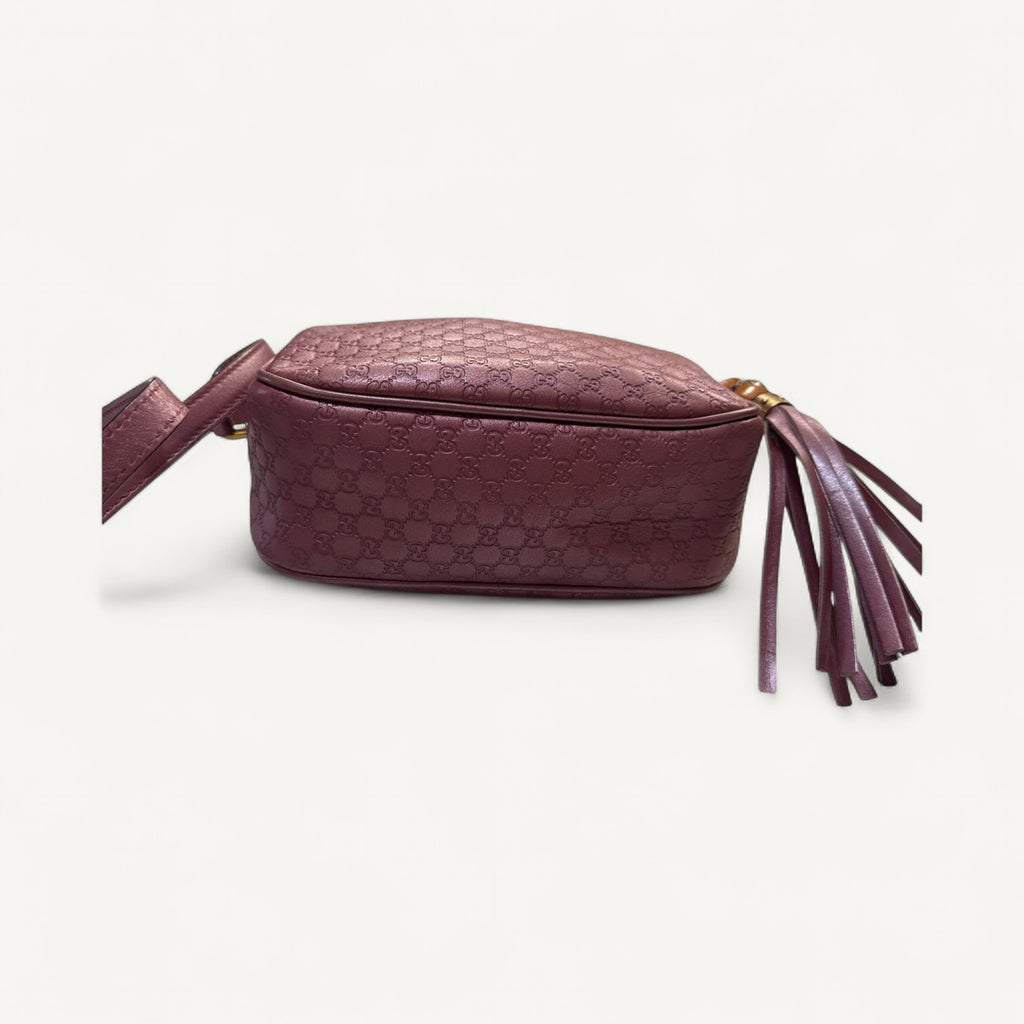 Gucci Guccissima Bree Camera Crossbody Bag in Metallic Pink