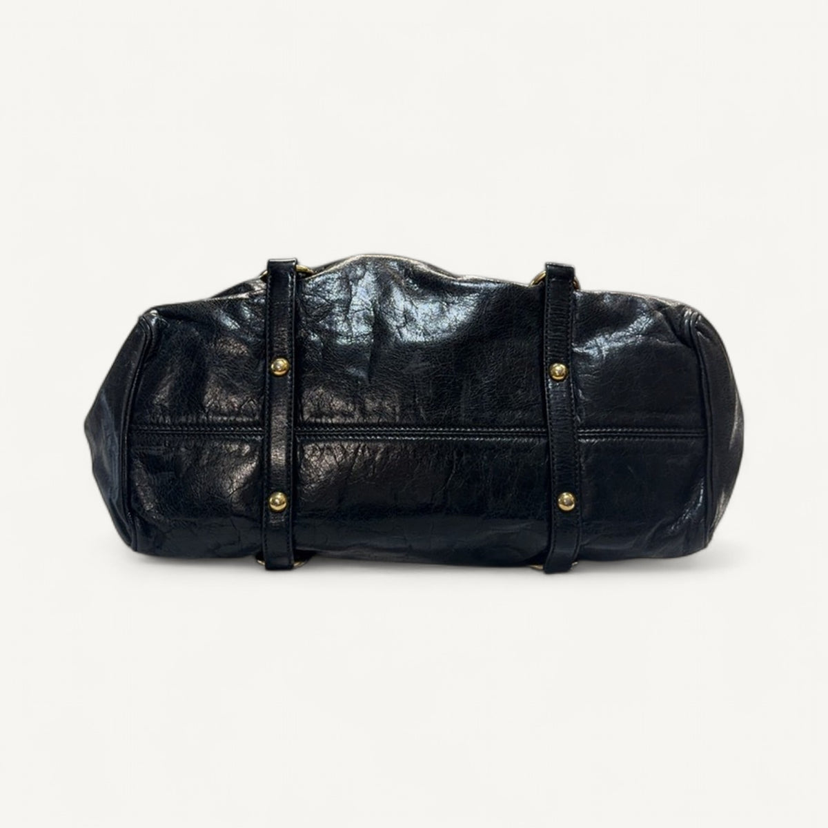 Miu Miu Bow Shine Leather Top Handle Tote in Black
