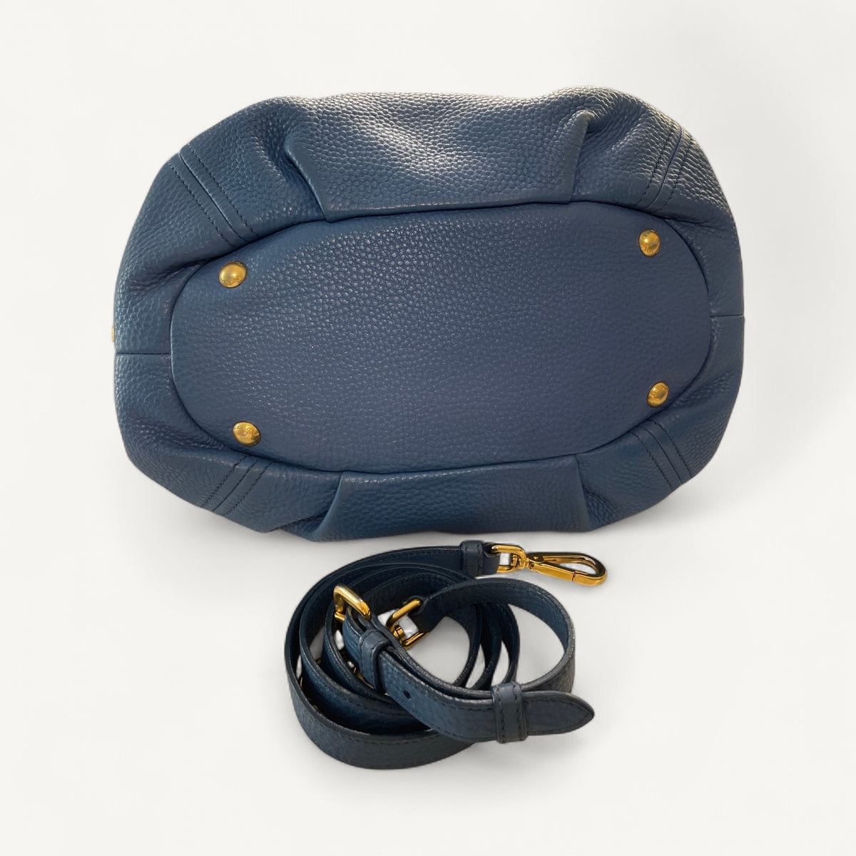Prada Vitello Daino Convertible Two Way Crossbody Bag in Navy
