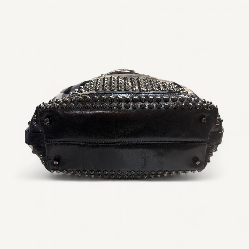 Burberry Check Studded Hobo in Black