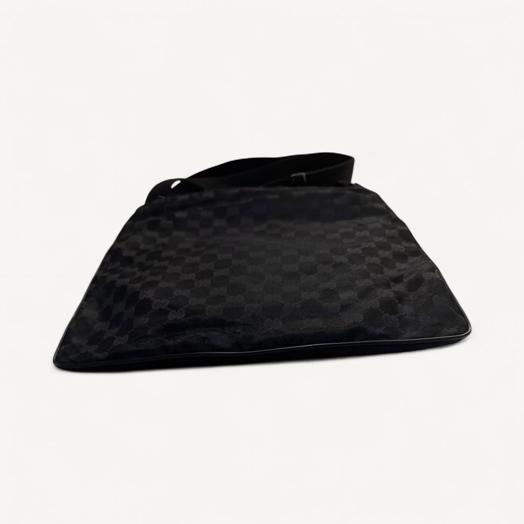 Gucci Monogram Canvas Nylon Messenger Crossbody in Black