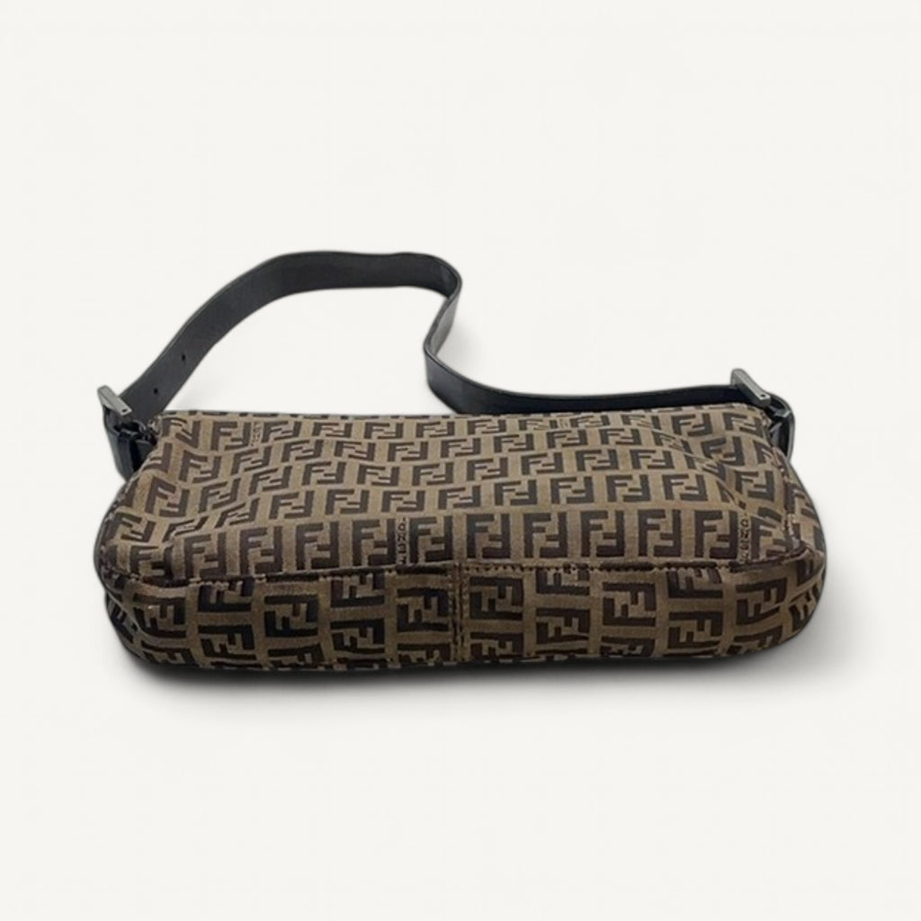 Fendi FF Logo Canvas Double Flap Shoulder Bag in Brown & Dark Brown