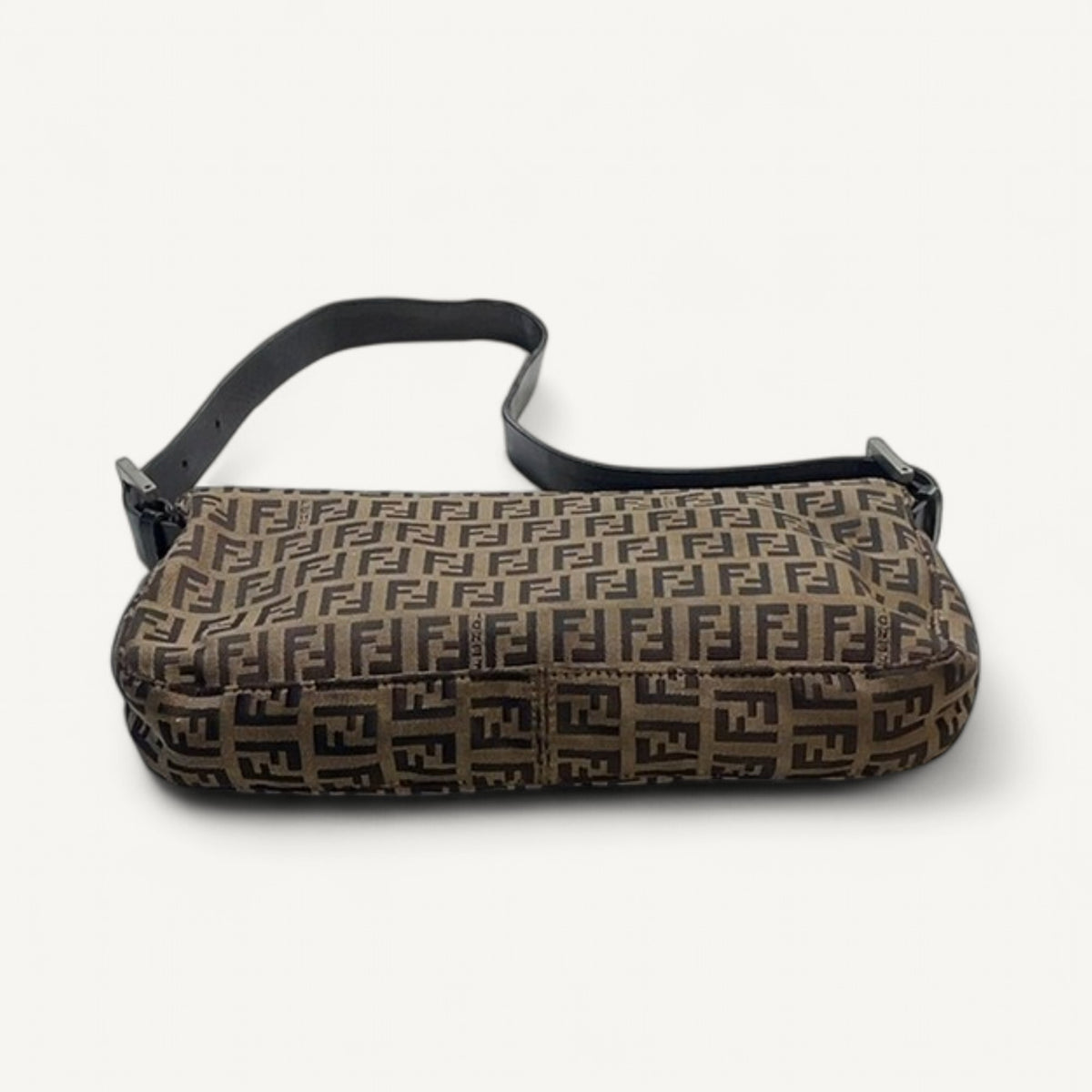 Fendi FF Logo Canvas Double Flap Shoulder Bag in Brown & Dark Brown