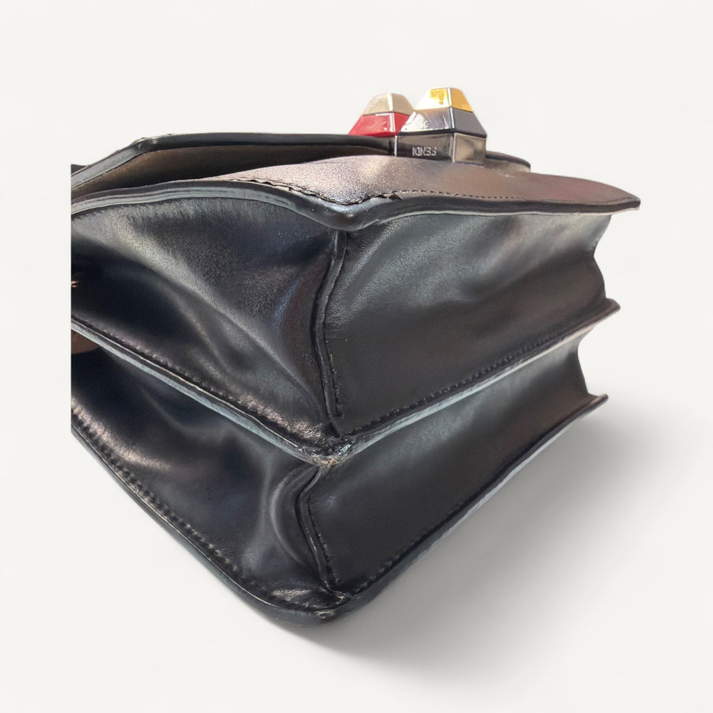 Fendi Kan Crossbody Small Leather Flap in Black