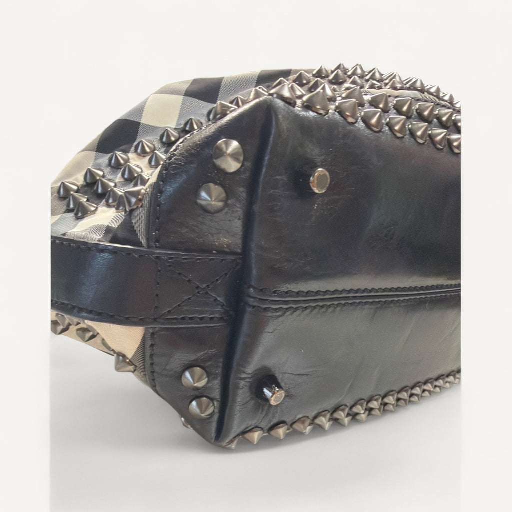 Burberry Check Studded Hobo in Black