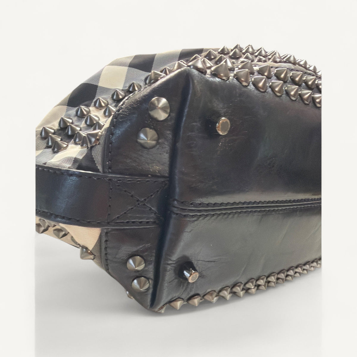 Burberry Check Studded Hobo in Black