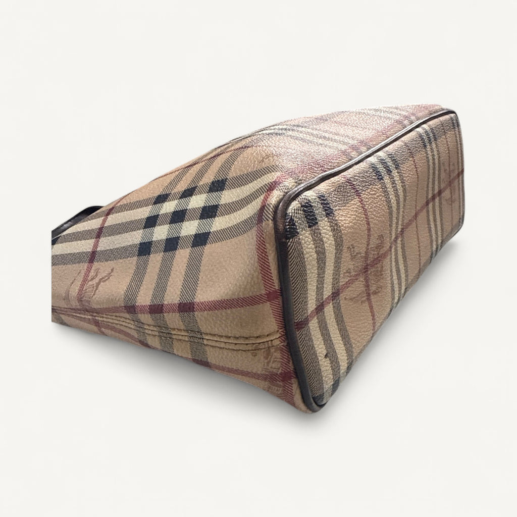 Burberry Haymarket Check Tote in Dark Brown