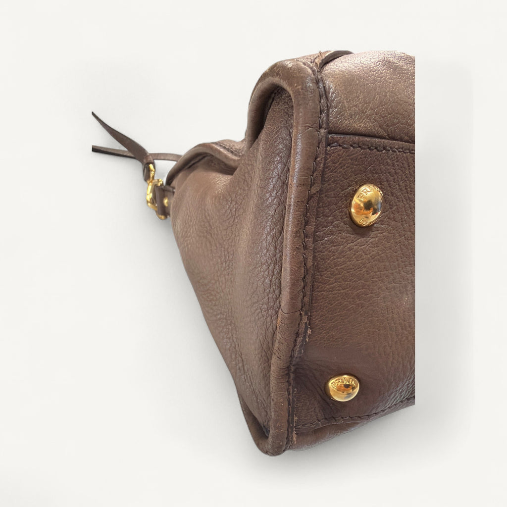 Prada Front Zipper Vitello Daino in Brown