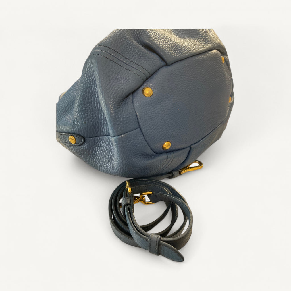 Prada Vitello Daino Convertible Two Way Crossbody Bag in Navy
