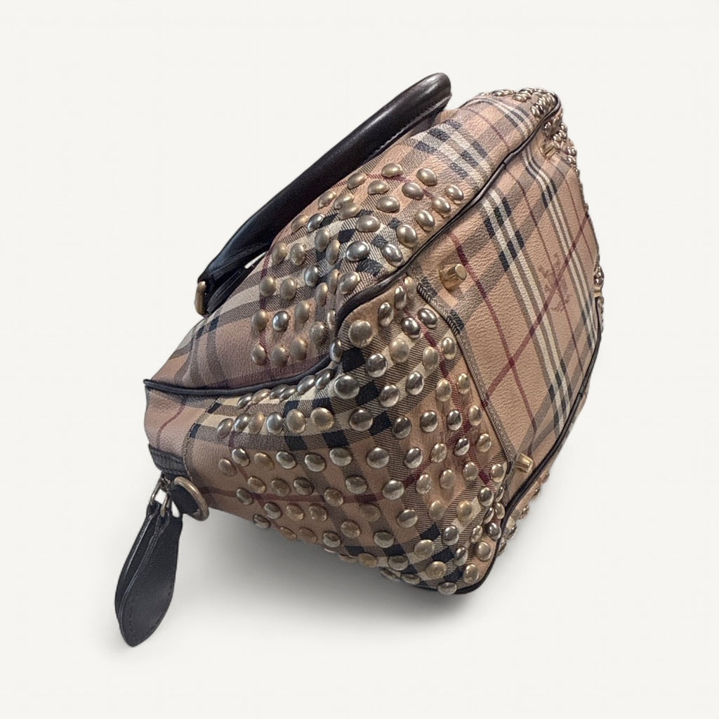 Burberry Haymarket Check Studded Bag in Brown