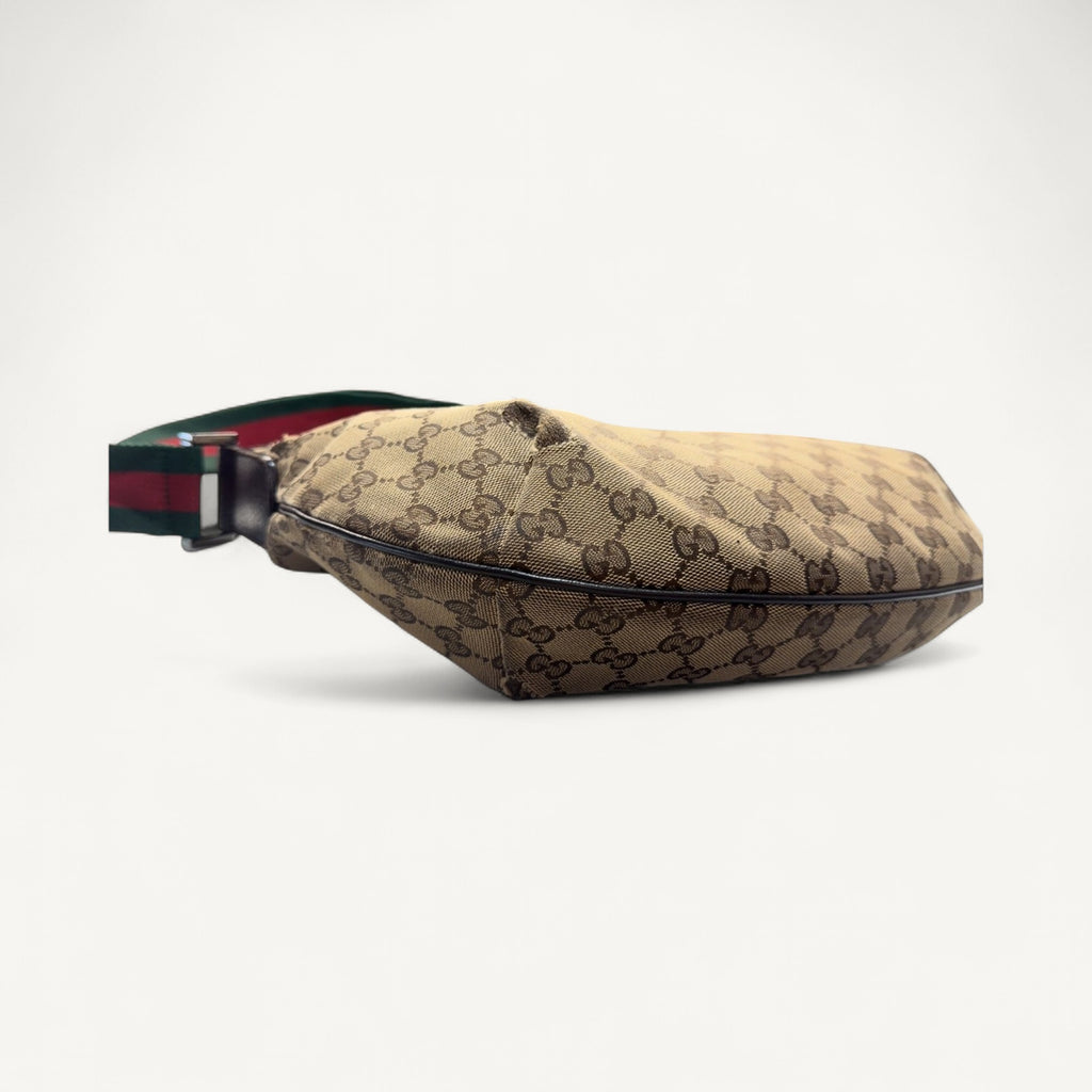 Gucci Crescent Web Strap Halfmoon Messenger in Brown