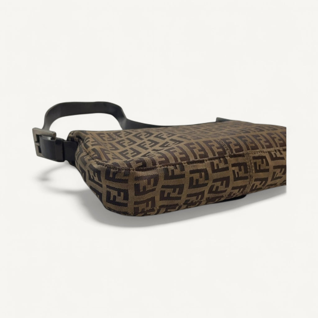 Fendi FF Logo Canvas Double Flap Shoulder Bag in Brown & Dark Brown