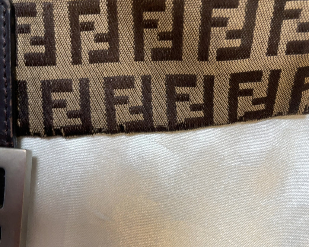 Fendi FF Logo Canvas Double Flap Shoulder Bag in Brown & Dark Brown