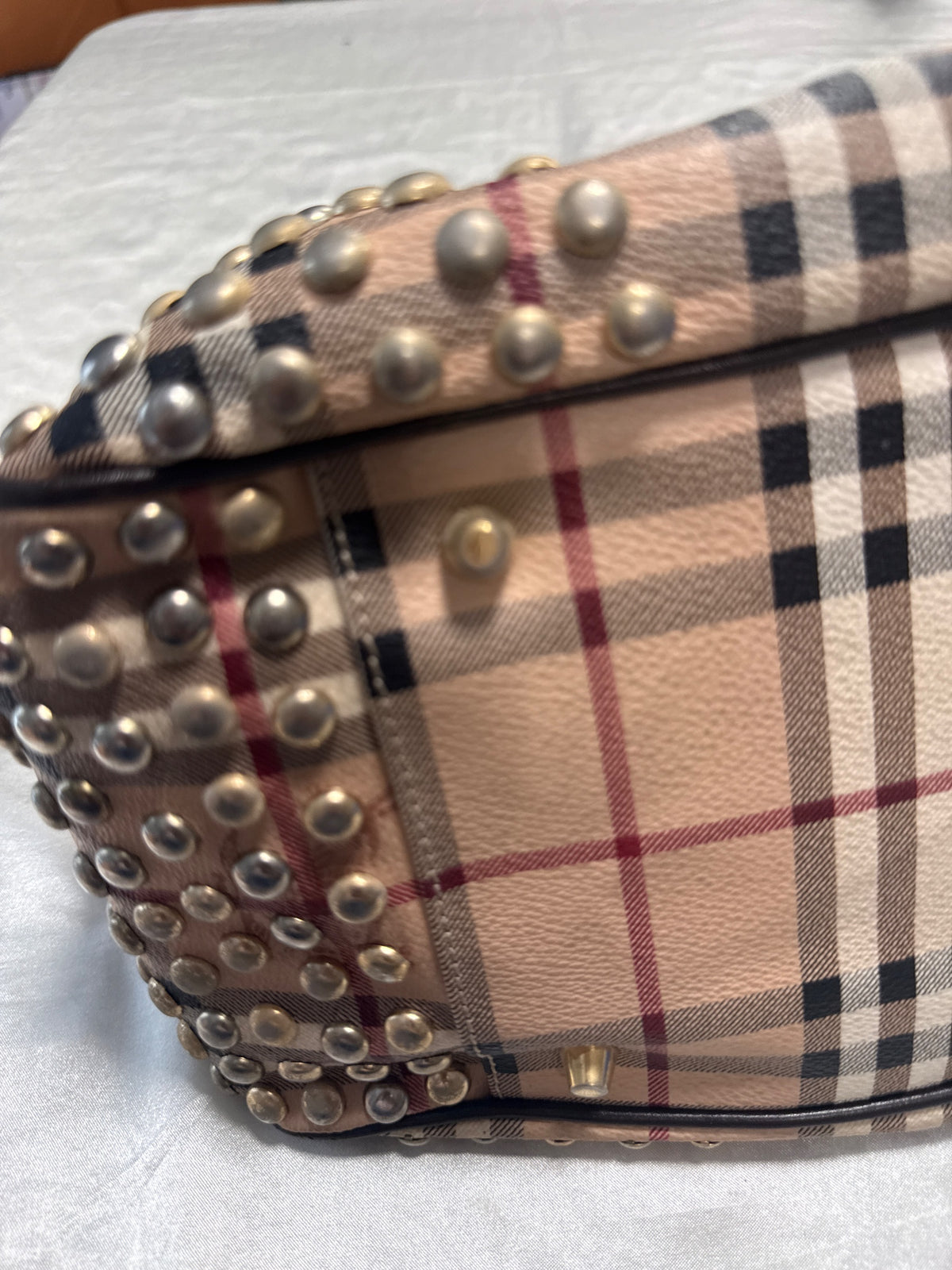 Burberry Haymarket Check Studded Bag in Brown