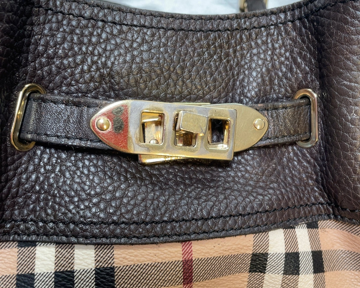 Burberry Haymarket Check Shoulder Bag in Brown & Dark Brown