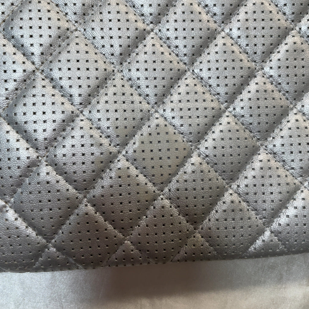 Chanel Perforated Quilted Zip Pouch in Silver